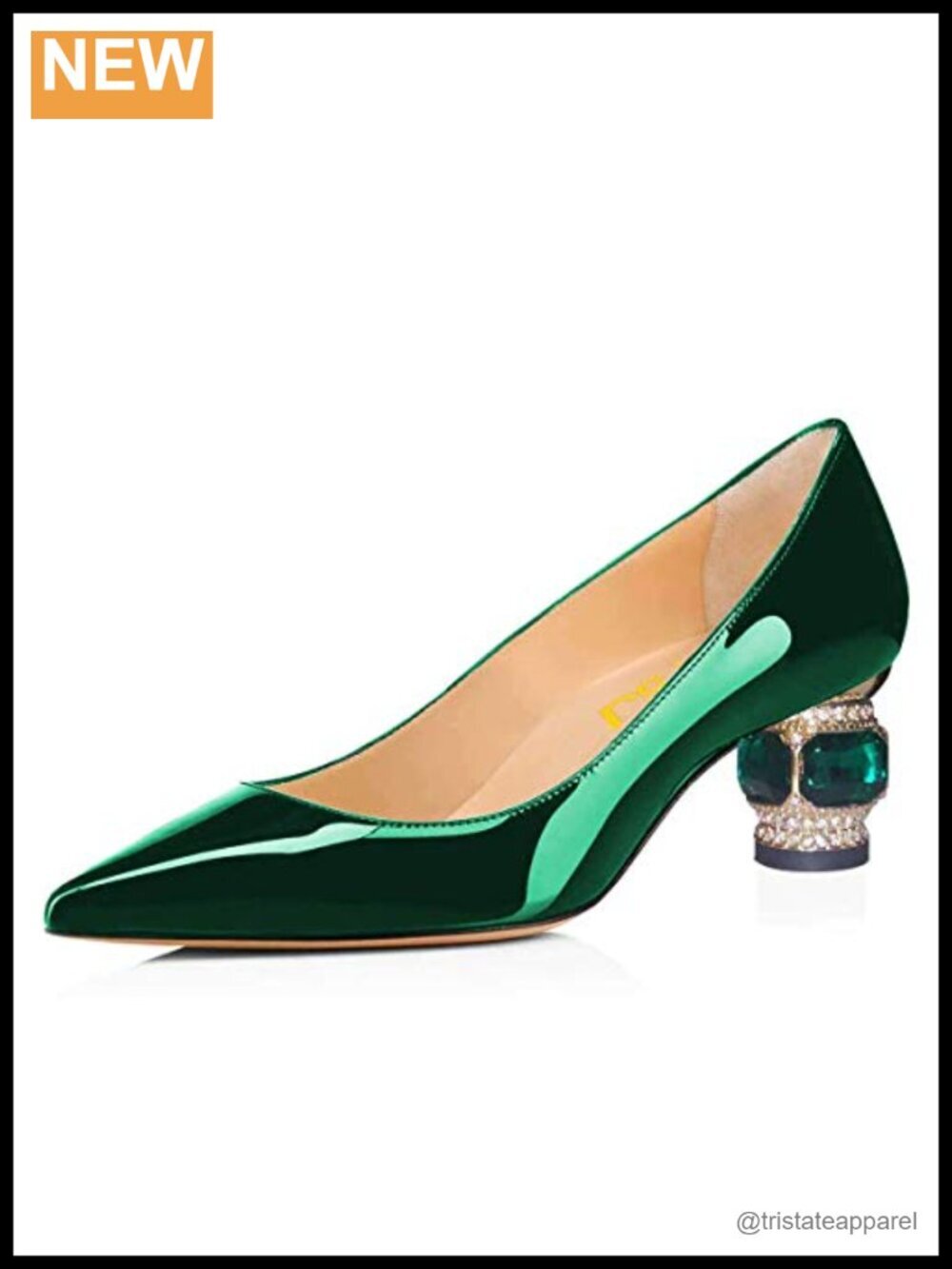Pointed Toe Crystal Block Low Heel Slip On Wedding Pumps Faux Leather